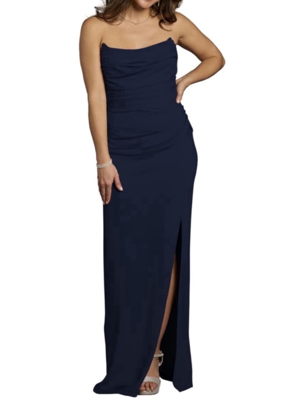 David’s Bridal the Edits Sculptured Strapless Slit Gown Size 6 NWT - Picture 3 of 8